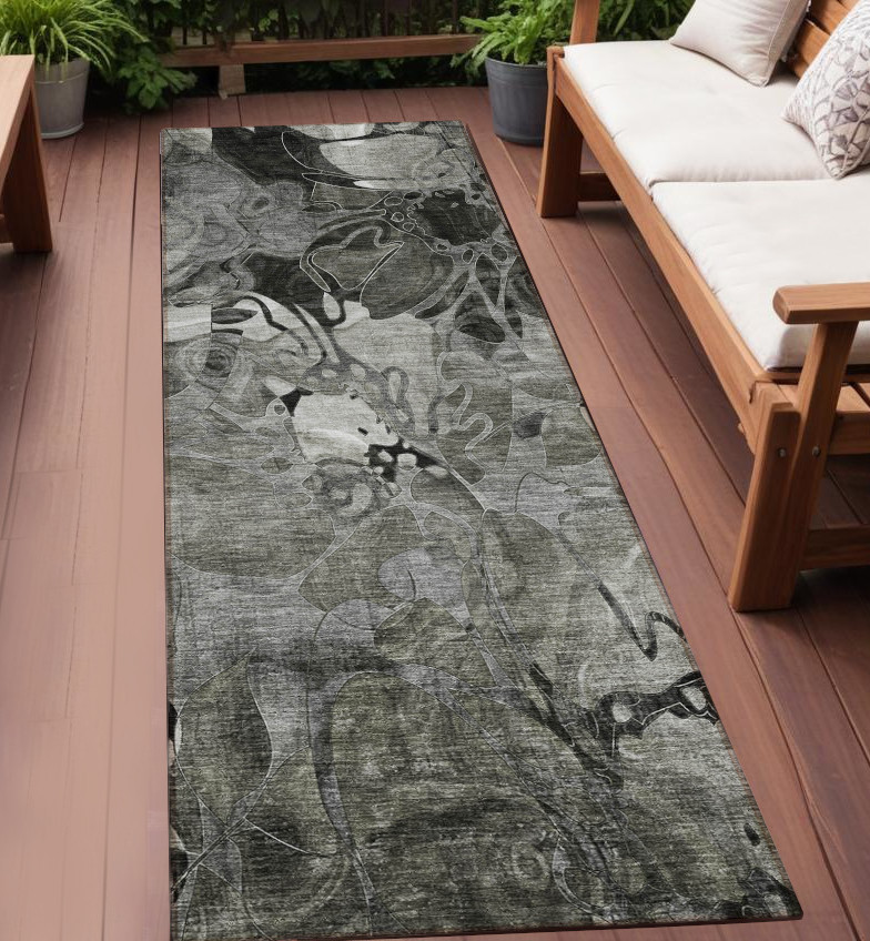 2' X 8' Gray Abstract Washable Indoor Outdoor Runner Rug-563044-1