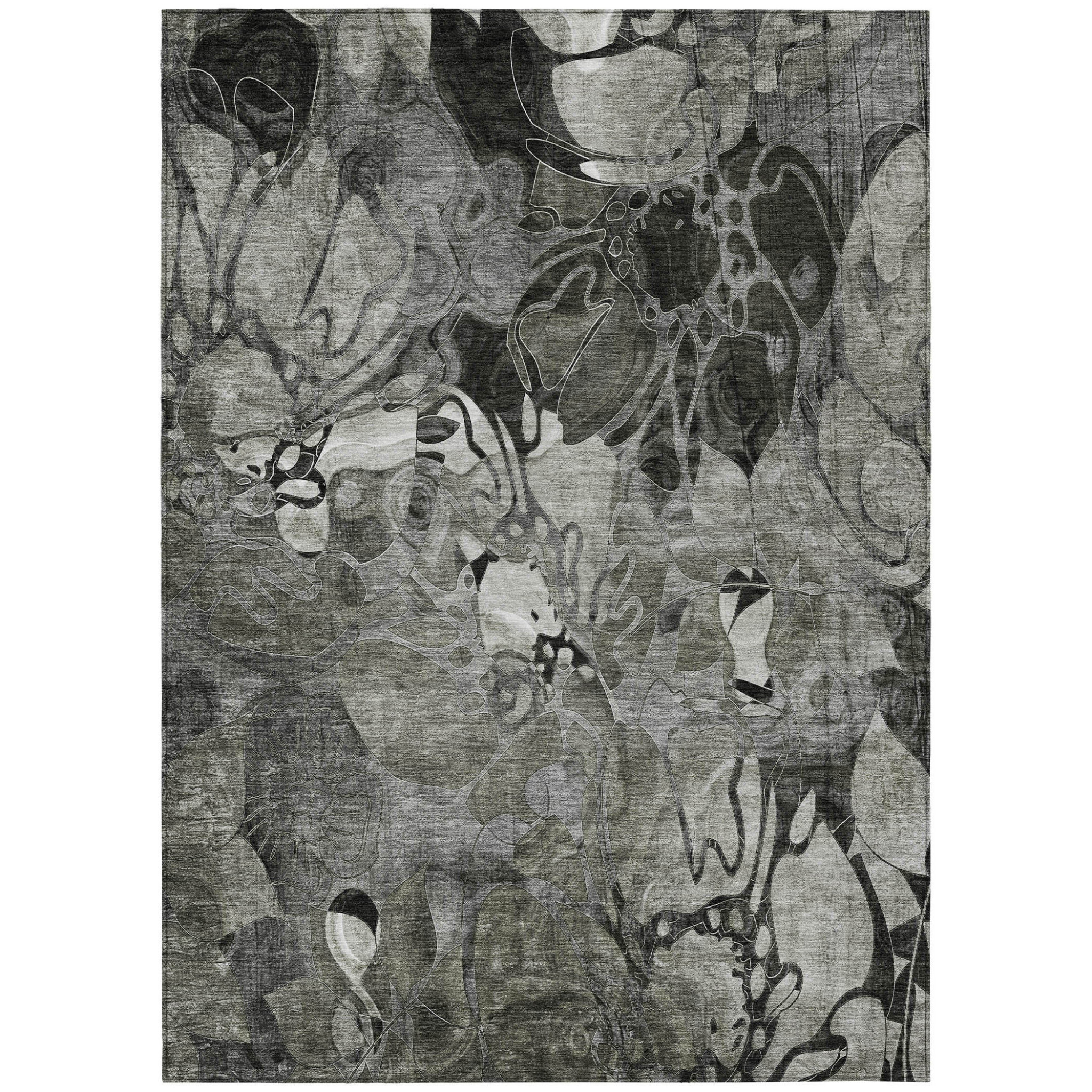 10' X 14' Gray Abstract Washable Indoor Outdoor Area Rug-563051-1