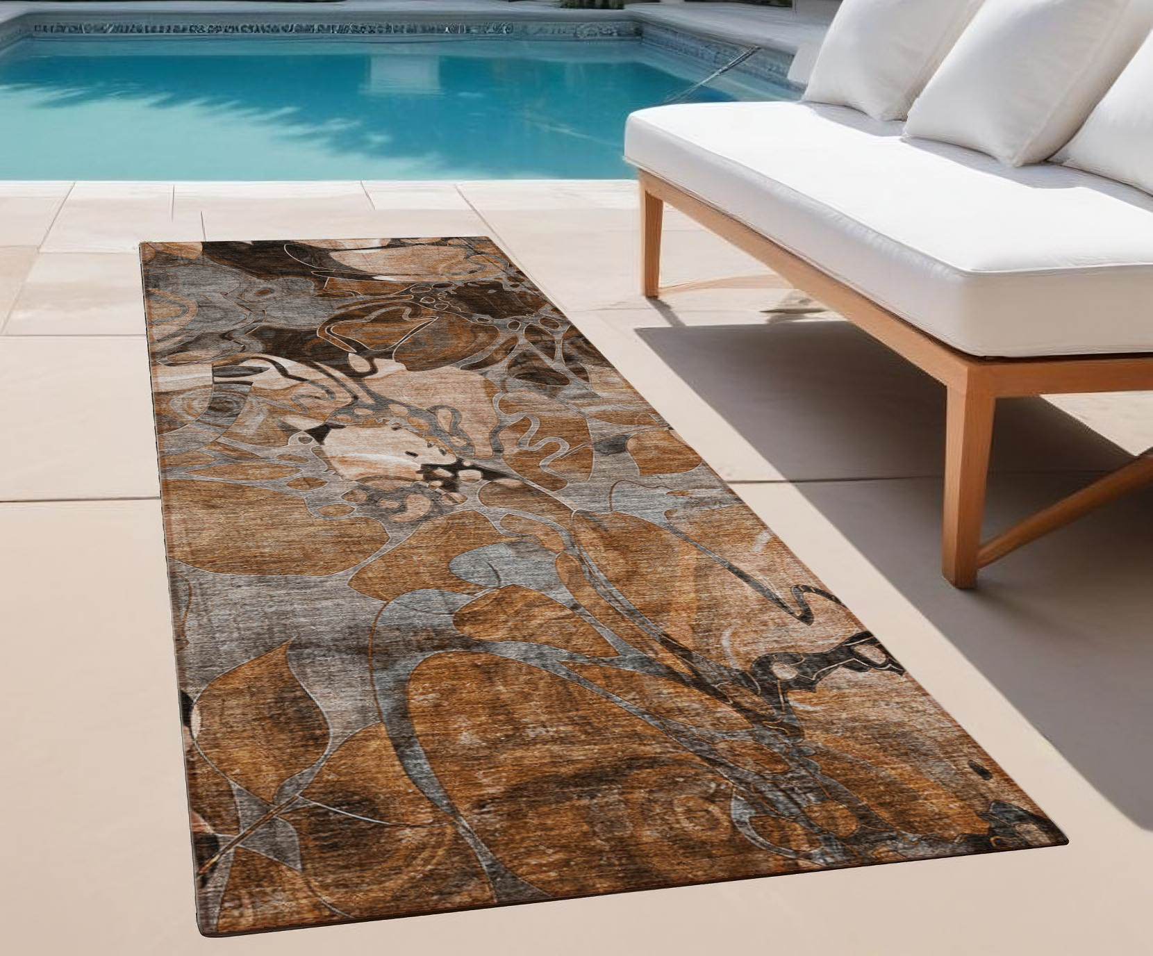 2' X 8' Chocolate Terracotta and Ivory Abstract Washable Indoor Outdoor Runner Rug-563053-1
