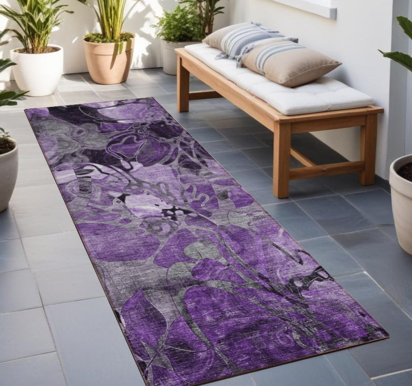 2' X 8' Purple Abstract Washable Indoor Outdoor Runner Rug-563062-1
