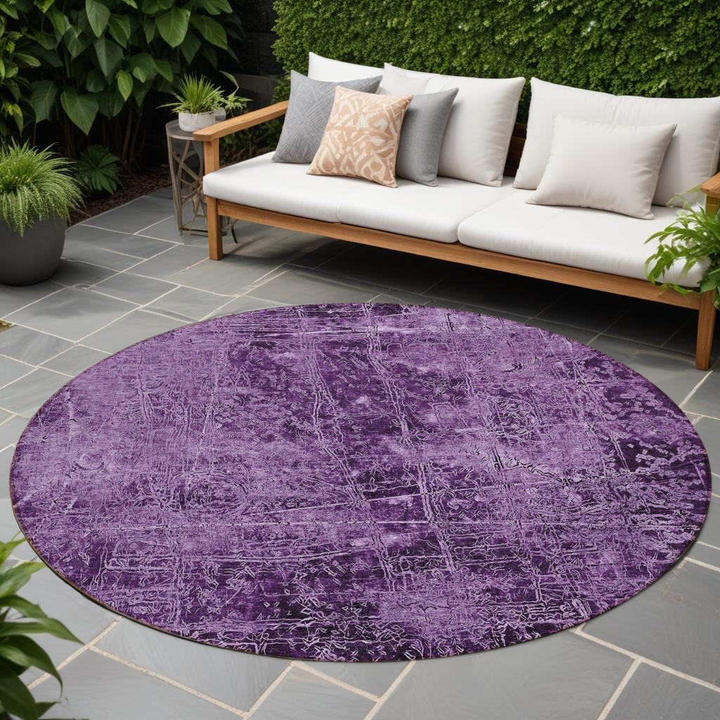 8' Round Purple Round Abstract Washable Non Skid Indoor Outdoor Area Rug-563147-1