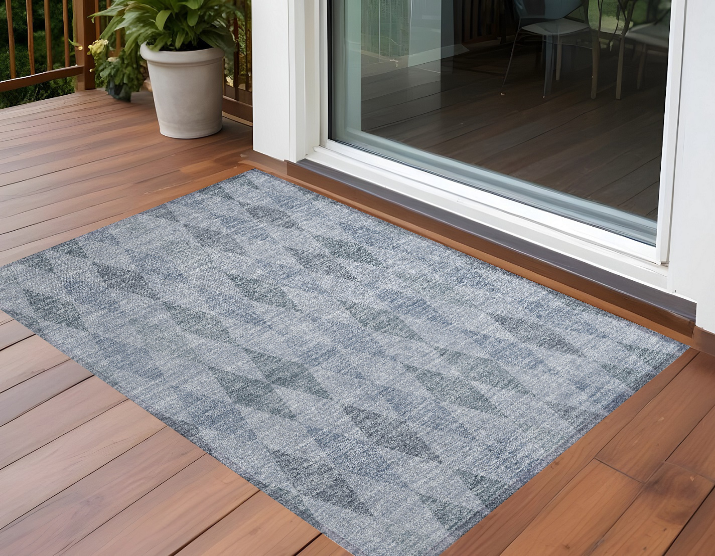 3' X 5' Denim Blue Geometric Washable Non Skid Indoor Outdoor Area Rug-563235-1