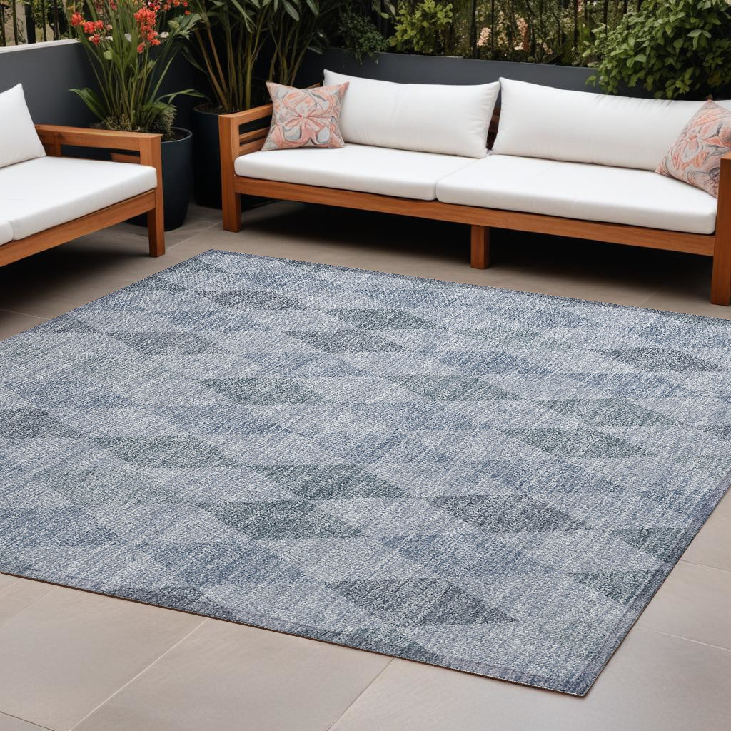 10' X 14' Denim Blue Geometric Washable Non Skid Indoor Outdoor Area Rug-563240-1