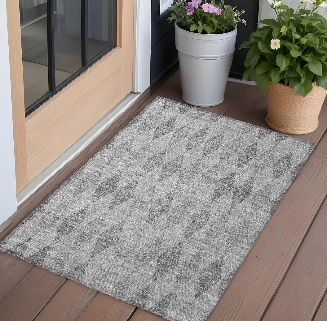 3' X 5' Gray Geometric Washable Non Skid Indoor Outdoor Area Rug-563244-1