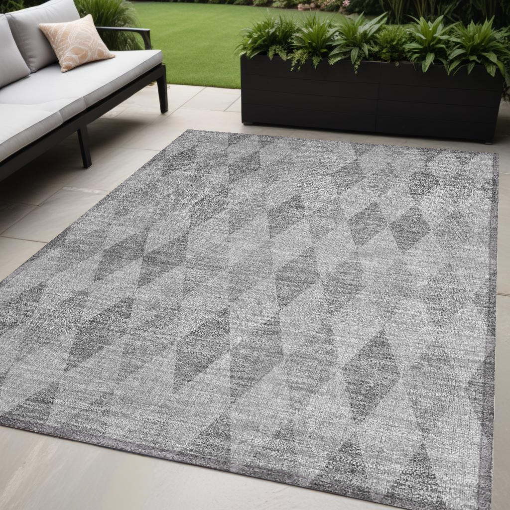 5' X 8' Gray Geometric Washable Non Skid Indoor Outdoor Area Rug-563245-1
