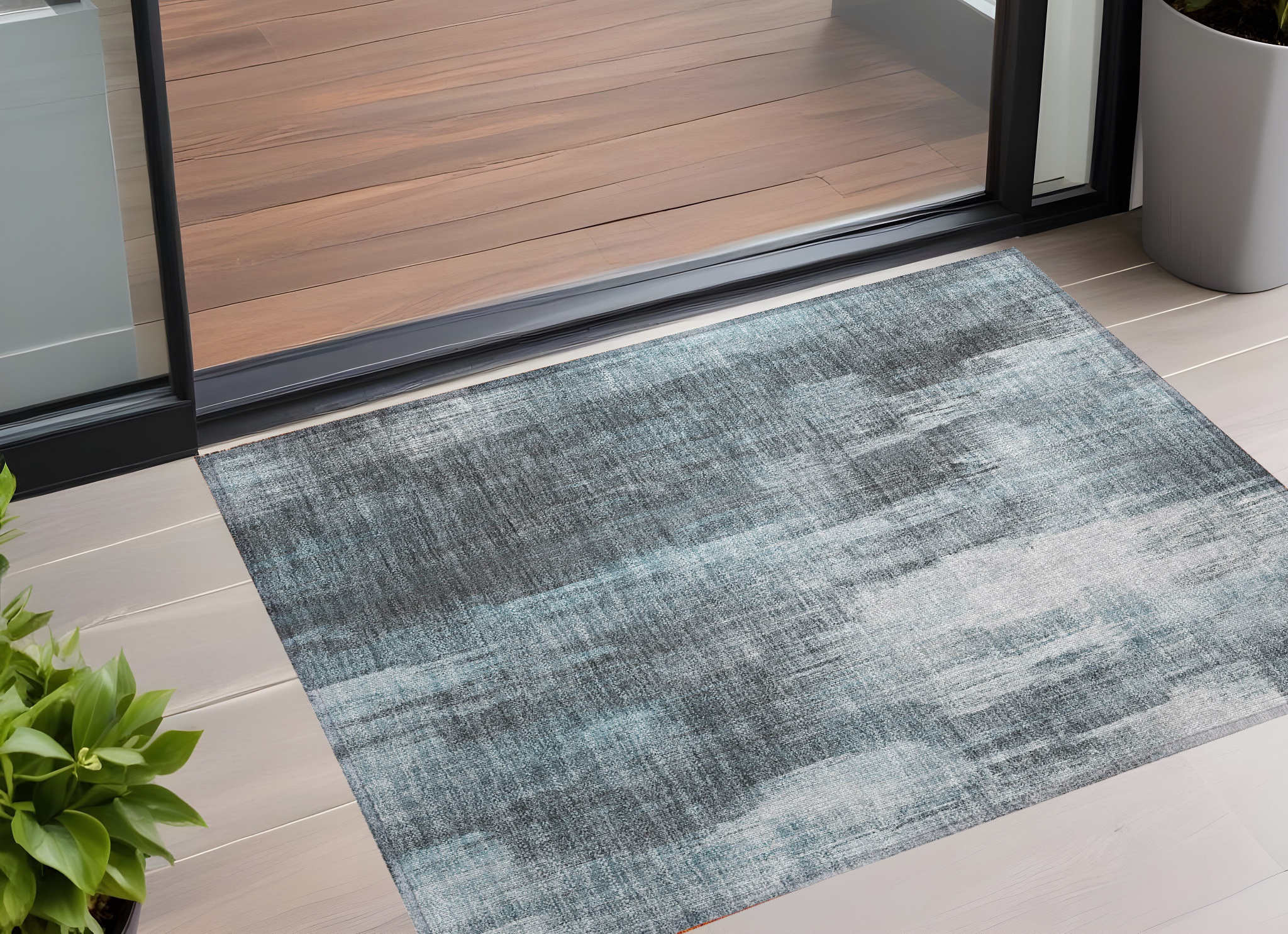 3' X 5' Teal Abstract Washable Non Skid Indoor Outdoor Area Rug-563622-1
