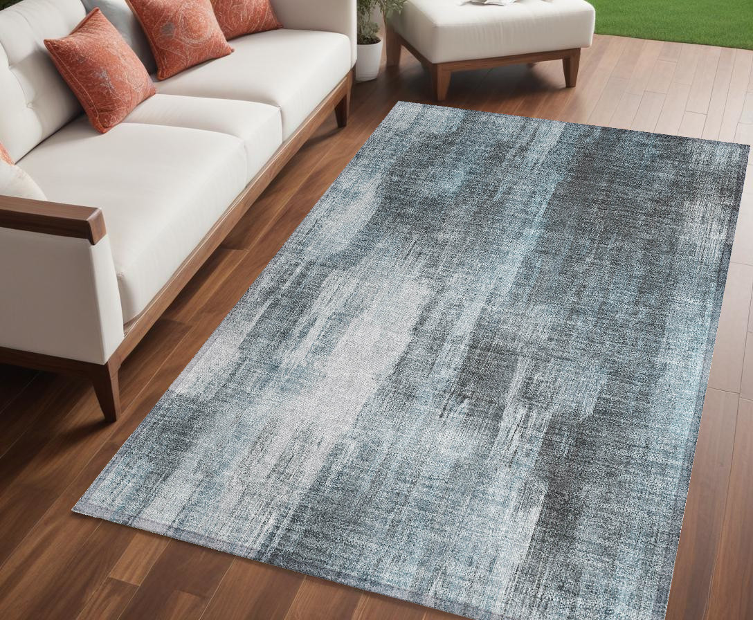 5' X 8' Teal Abstract Washable Non Skid Indoor Outdoor Area Rug-563623-1