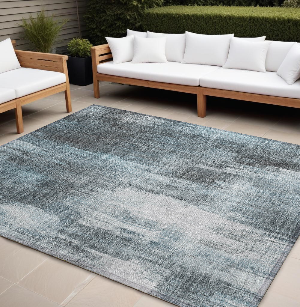 10' X 14' Teal Abstract Washable Non Skid Indoor Outdoor Area Rug-563627-1