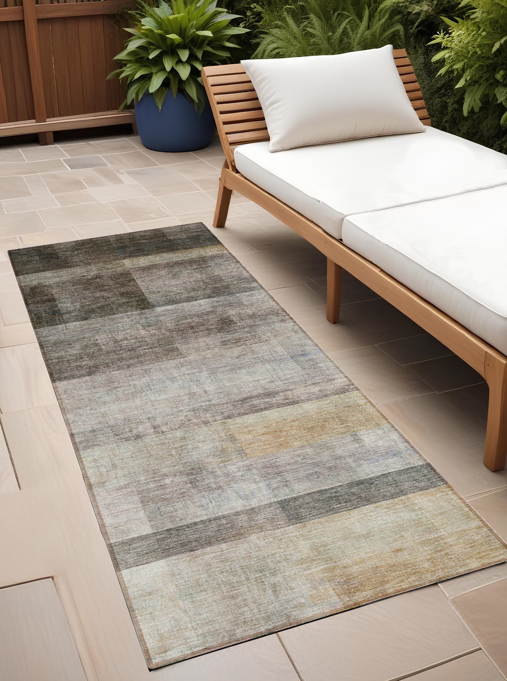 8' Runner Brown Ombre Washable Non Skid Indoor Outdoor Runner Rug-563629-1