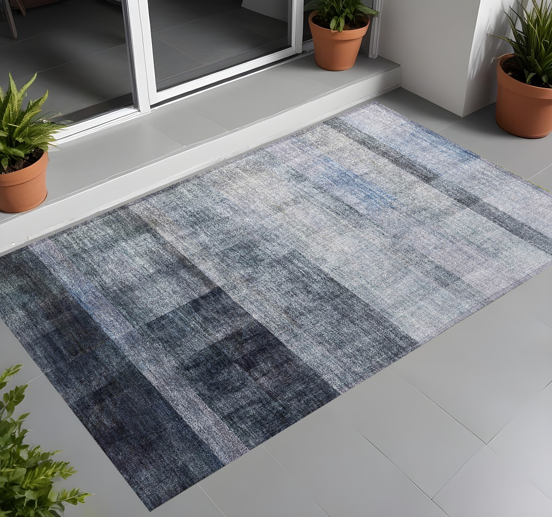 2' X 3' Navy and Gray Ombre Washable Non Skid Indoor Outdoor Area Rug-563646-1