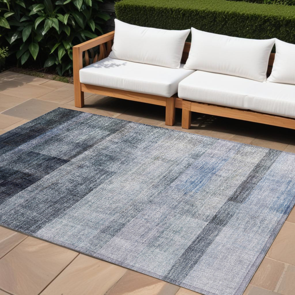 9' X 12' Navy and Gray Ombre Washable Non Skid Indoor Outdoor Area Rug-563653-1