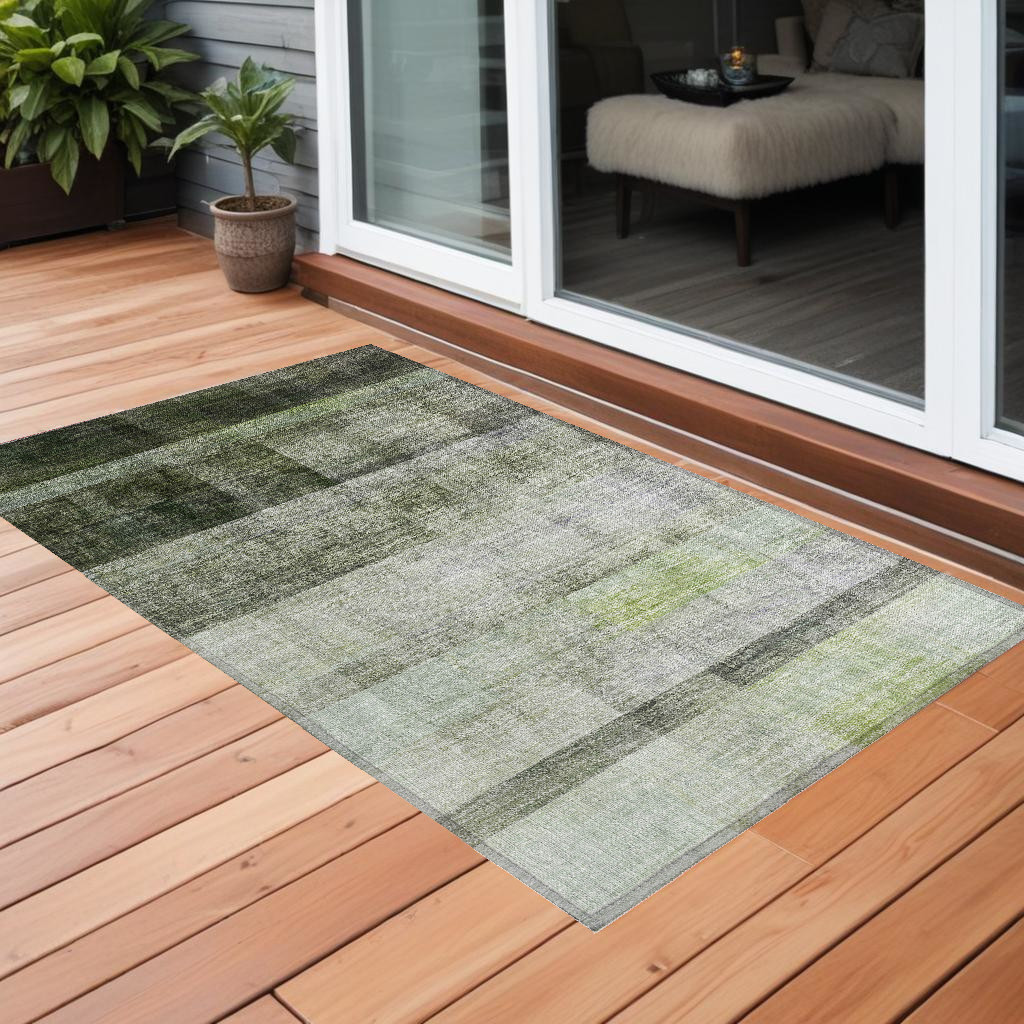 2' X 3' Olive Green Ombre Washable Non Skid Indoor Outdoor Area Rug-563655-1
