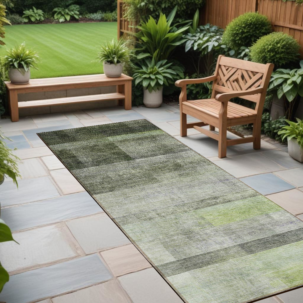 8' Runner Olive Green Ombre Washable Non Skid Indoor Outdoor Runner Rug-563656-1