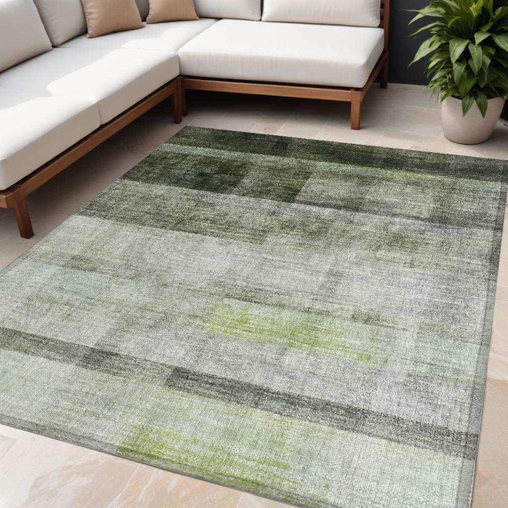5' X 8' Olive Green Ombre Washable Non Skid Indoor Outdoor Area Rug-563659-1