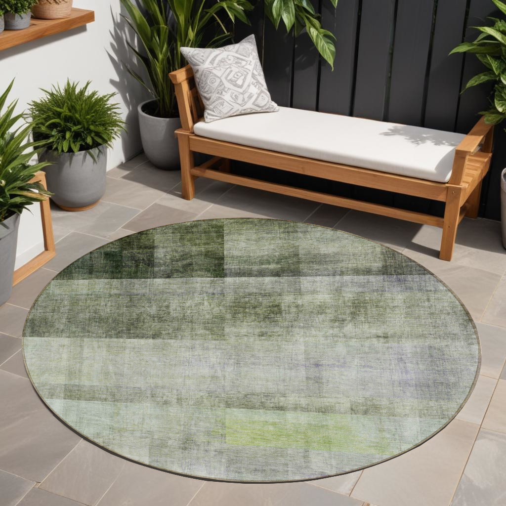 8' Olive Green Round Ombre Washable Indoor Outdoor Area Rug-563660-1