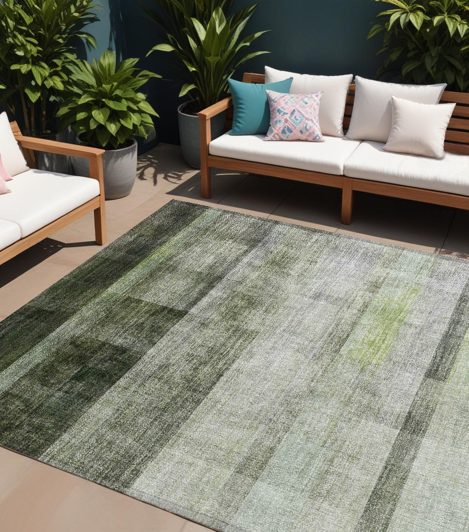 8' X 10' Olive Green Ombre Washable Non Skid Indoor Outdoor Area Rug-563661-1