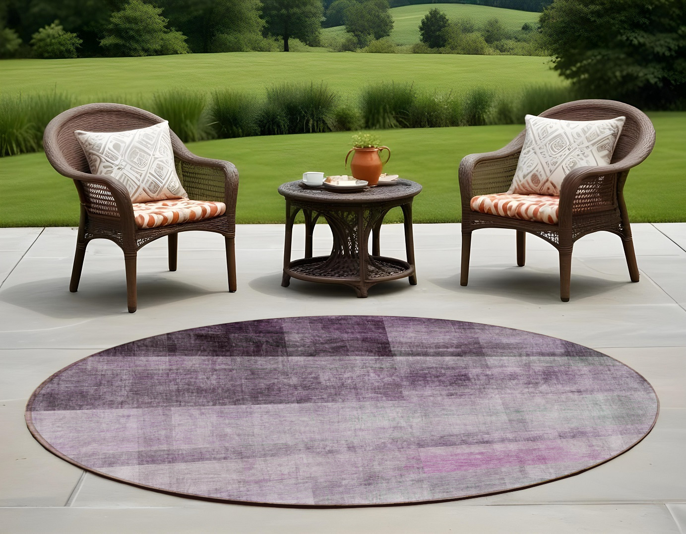8' Purple Round Ombre Washable Indoor Outdoor Area Rug-563669-1