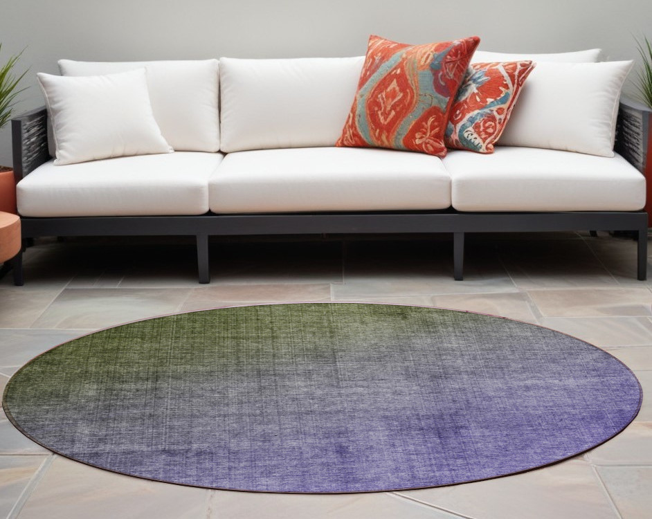 8' Olive Green And Purple Round Ombre Washable Indoor Outdoor Area Rug-563723-1