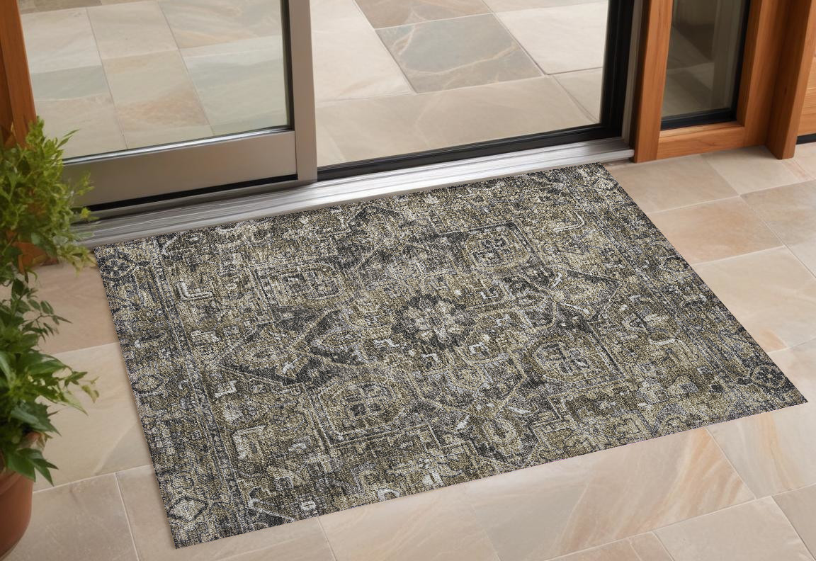 2' X 3' Taupe and Dark Taupe Oriental Washable Non Skid Indoor Outdoor Area Rug-563790-1