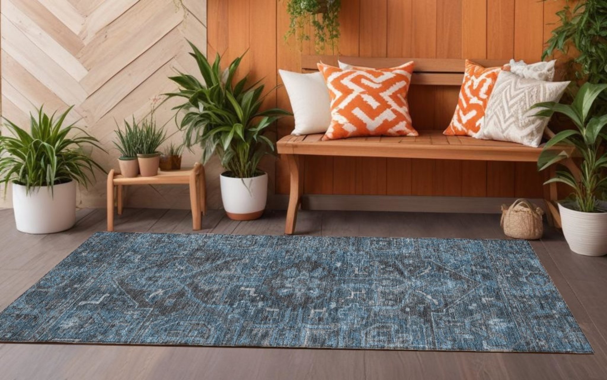 8' Black Oriental Washable Indoor Outdoor Runner Rug-563827-1