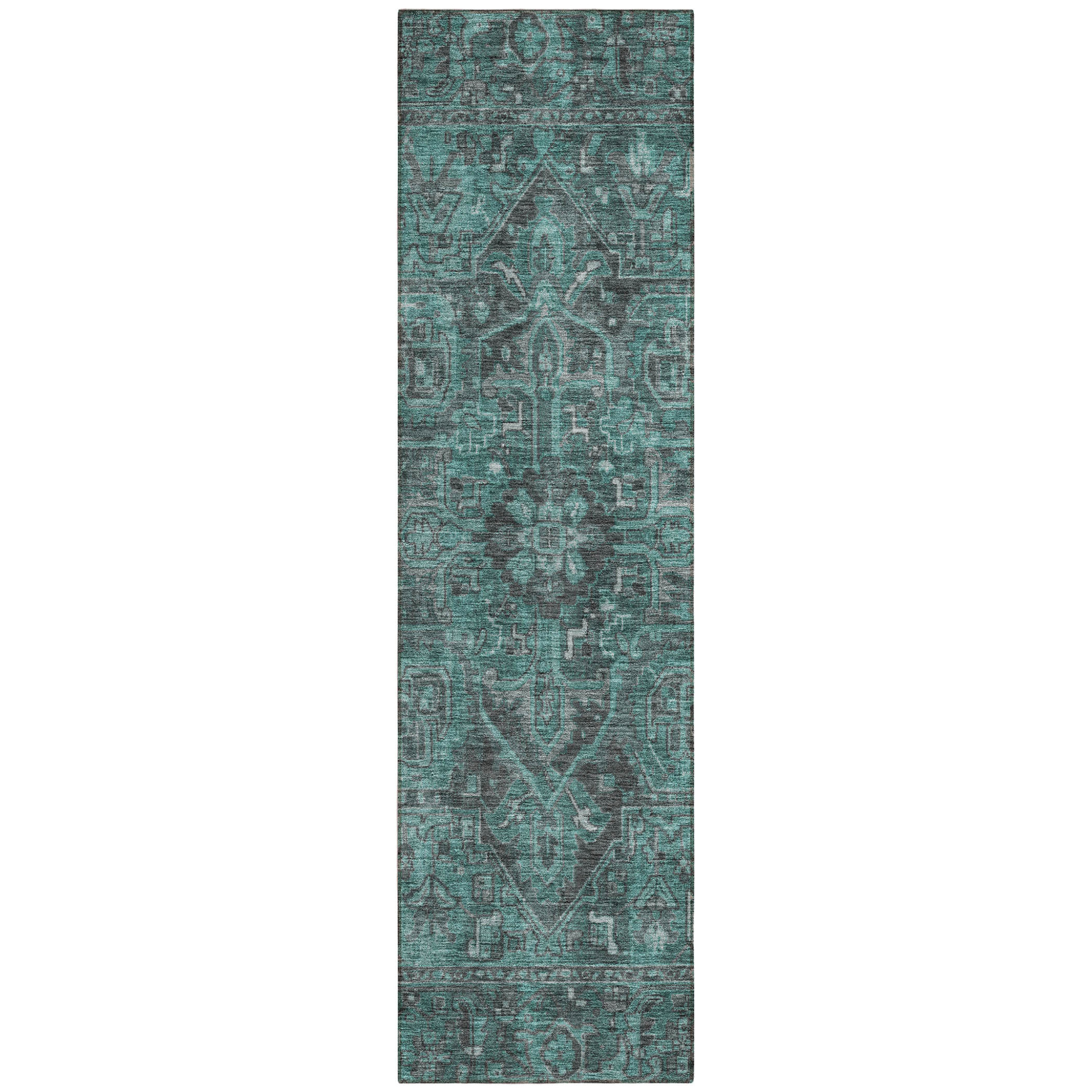 8' Runner Turquoise Oriental Washable Non Skid Indoor Outdoor Runner Rug-563845-1
