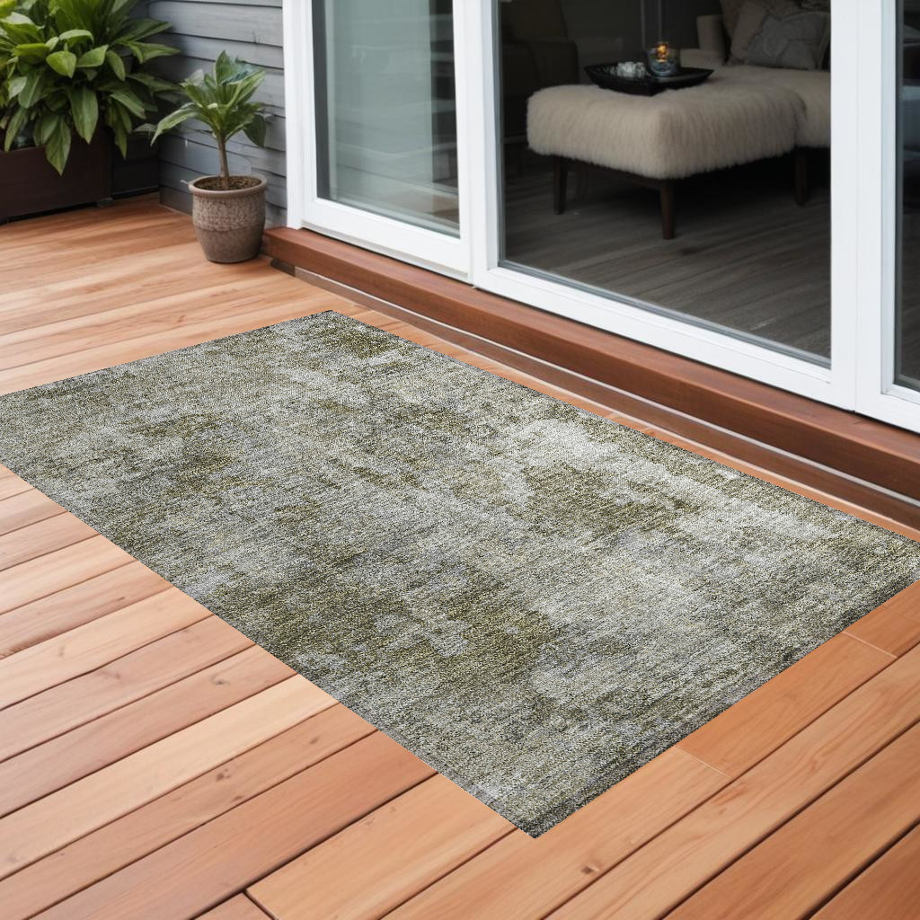 3' X 5' Green Abstract Washable Non Skid Indoor Outdoor Area Rug-564227-1