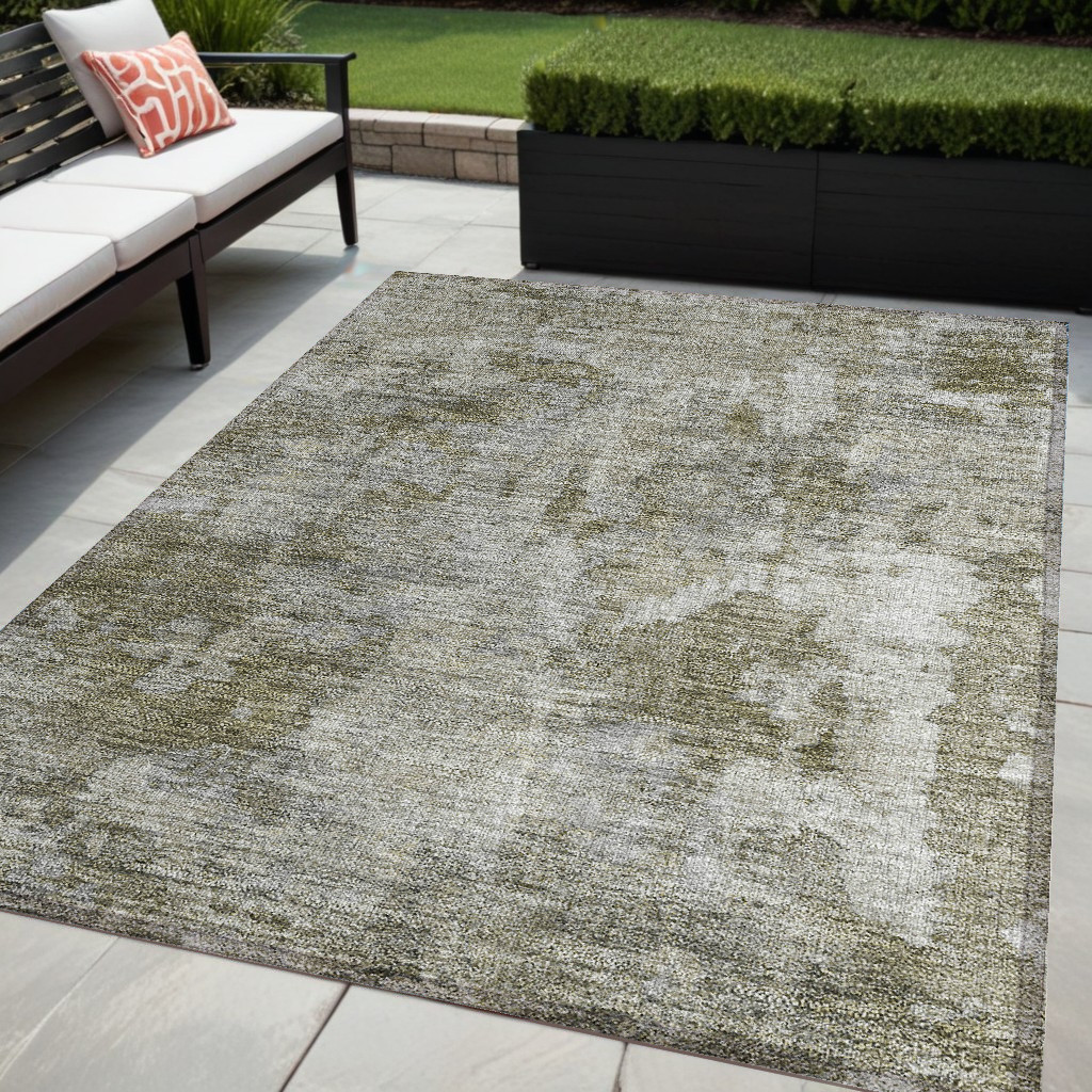 5' X 8' Green Abstract Washable Indoor Outdoor Area Rug-564228-1