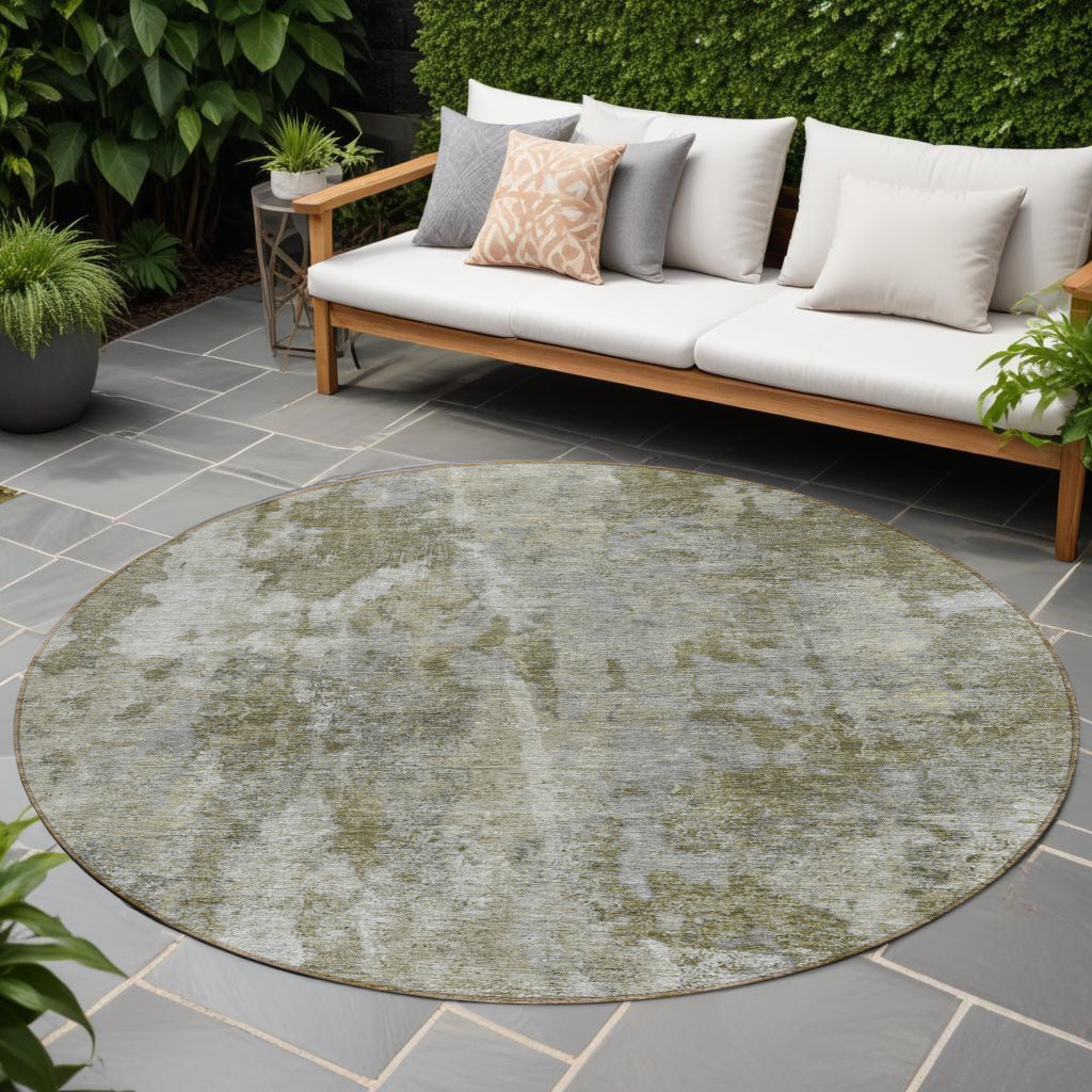 8' Round Green Round Abstract Washable Non Skid Indoor Outdoor Area Rug-564229-1