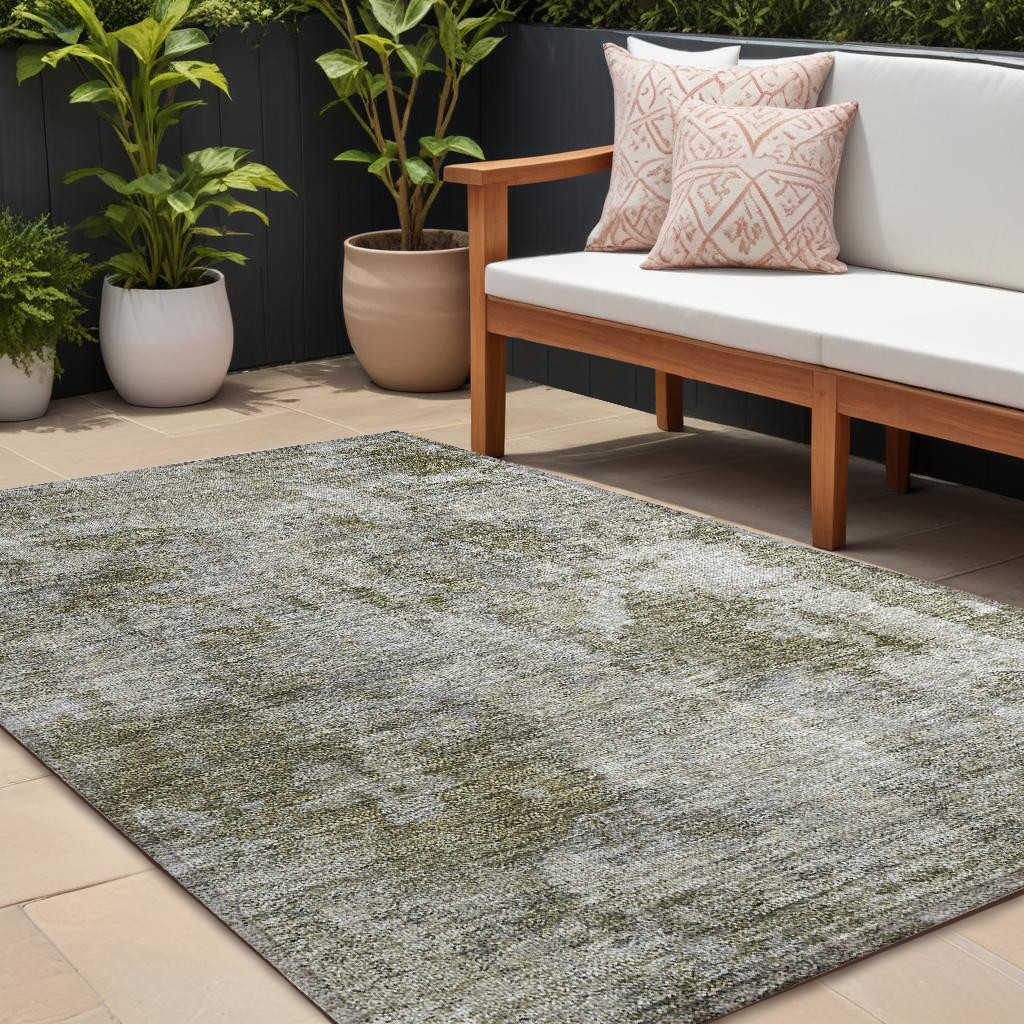 9' X 12' Green Abstract Washable Non Skid Indoor Outdoor Area Rug-564231-1