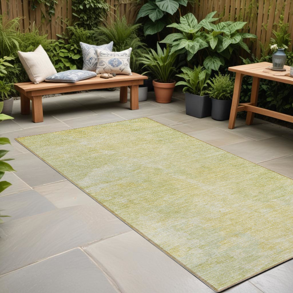 8' Runner Gold Abstract Washable Non Skid Indoor Outdoor Runner Rug-564252-1