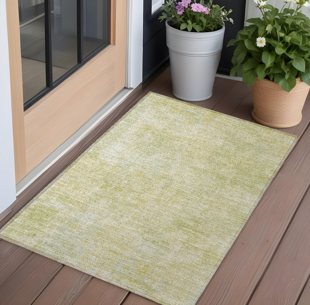 3' X 5' Gold Abstract Washable Non Skid Indoor Outdoor Area Rug-564254-1