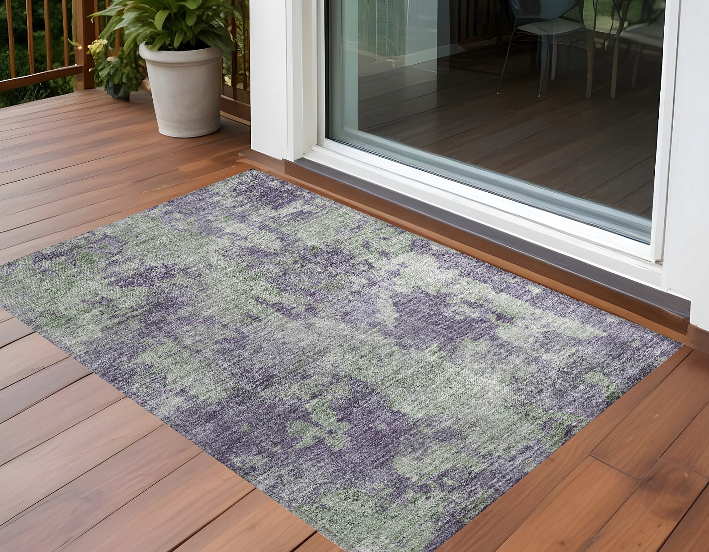 3' X 5' Purple and Green Abstract Washable Non Skid Indoor Outdoor Area Rug-564281-1
