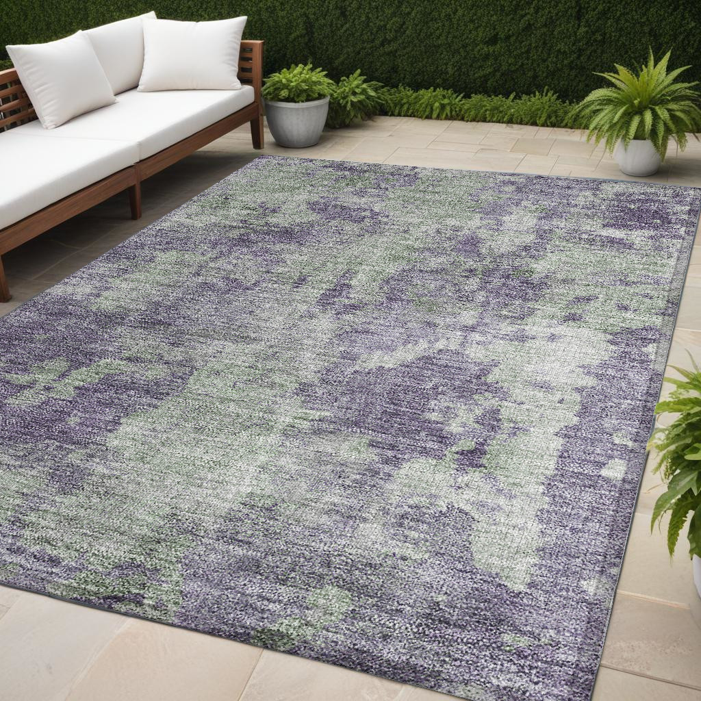 5' X 8' Purple and Green Abstract Washable Non Skid Indoor Outdoor Area Rug-564282-1