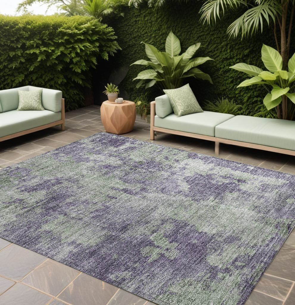10' X 14' Purple and Green Abstract Washable Non Skid Indoor Outdoor Area Rug-564286-1
