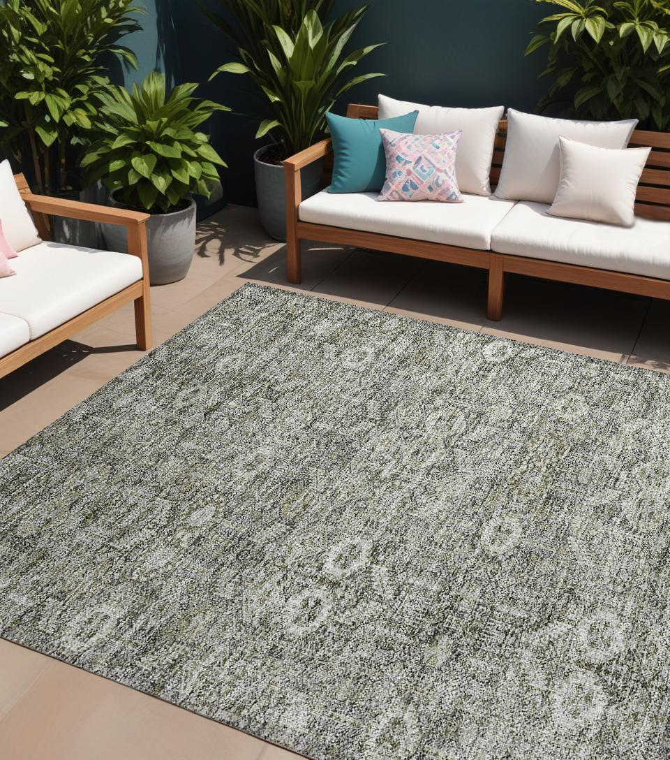 10' X 14' Cream and Tan Floral Washable Non Skid Indoor Outdoor Area Rug-564328-1