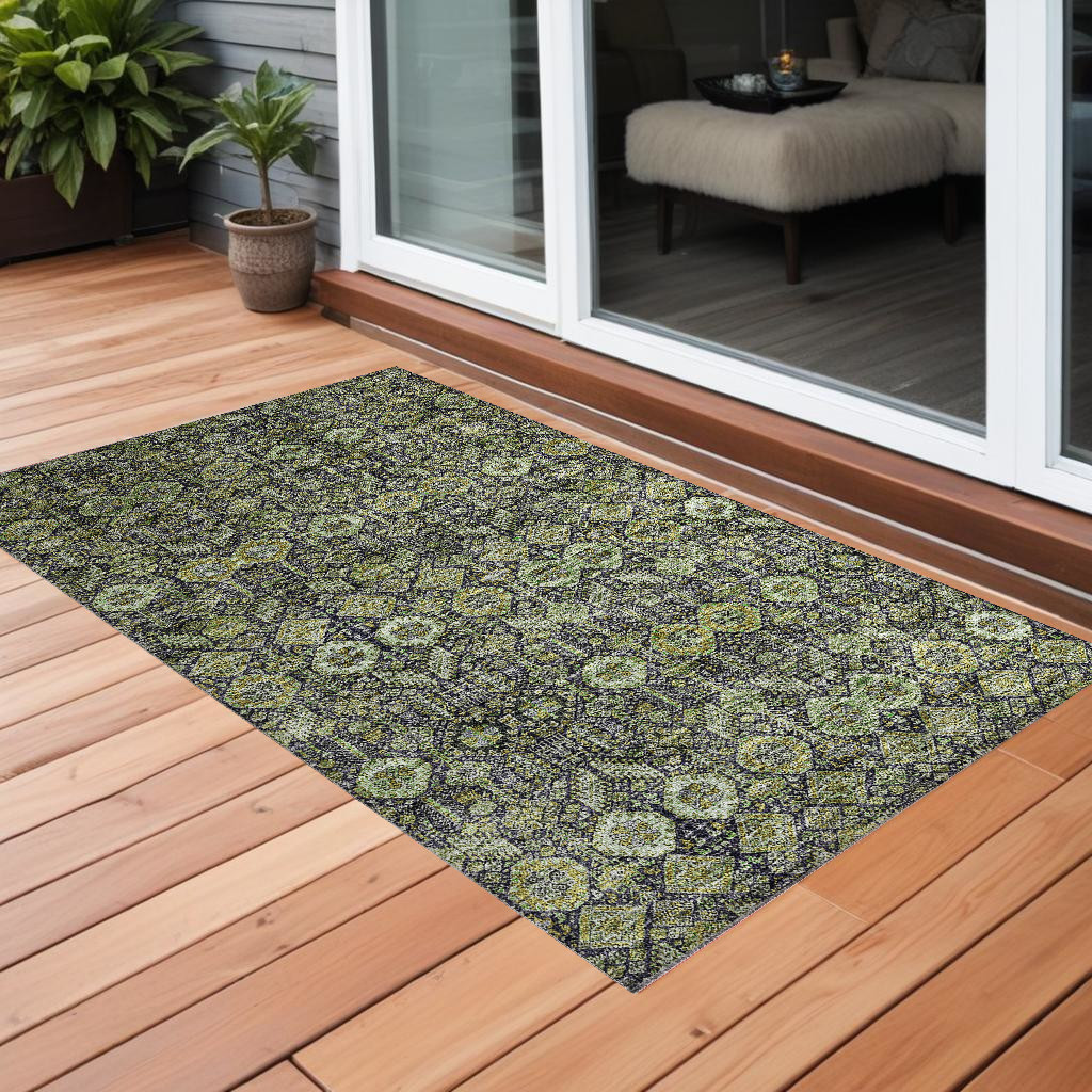 Blue and Green Floral Indoor Outdoor Area Rug