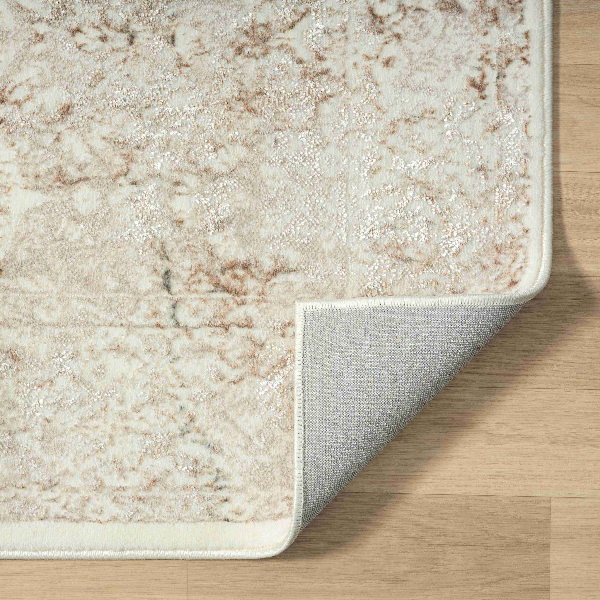 2" X 3" Beige and Ivory Damask Area Rug