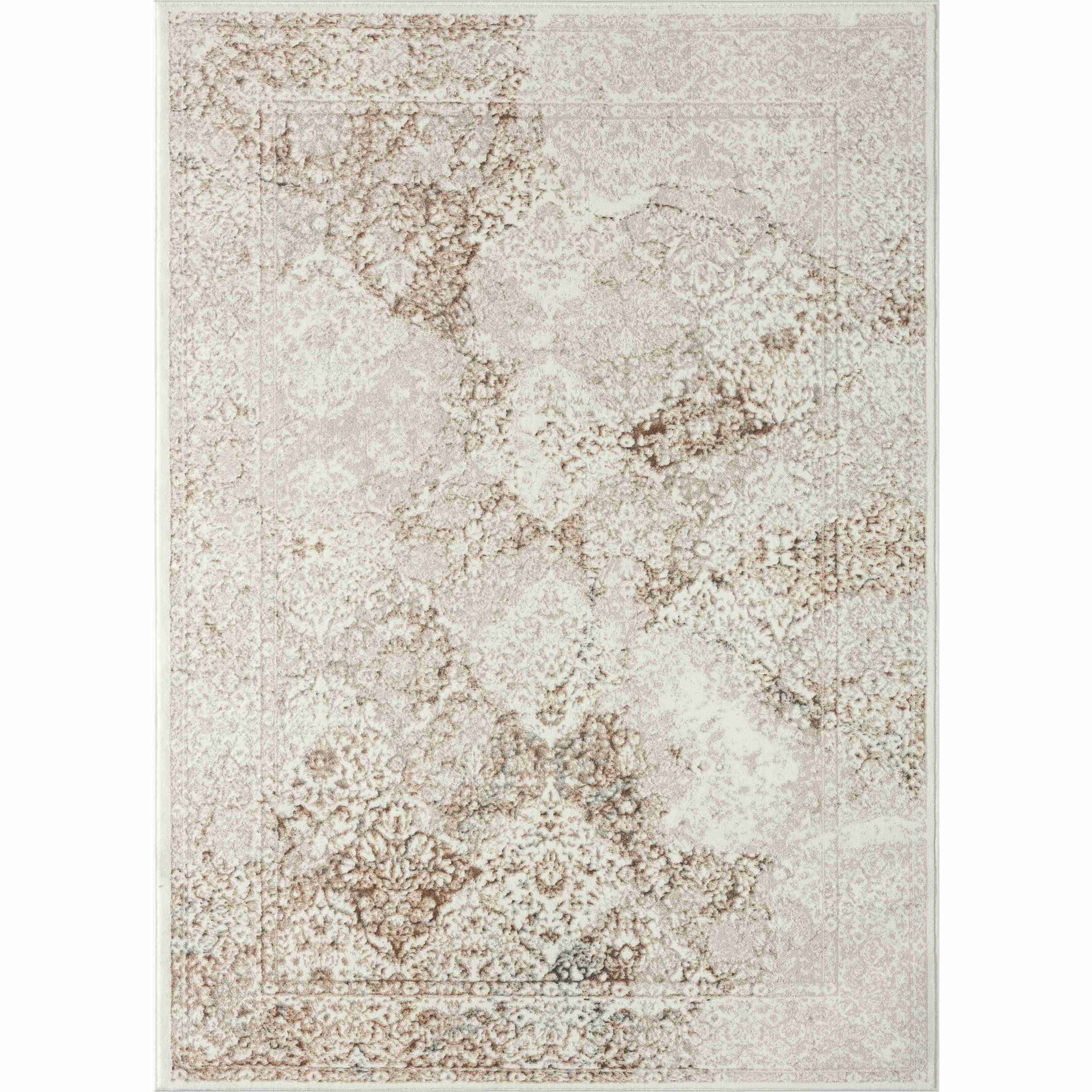 2" X 3" Beige and Ivory Damask Area Rug