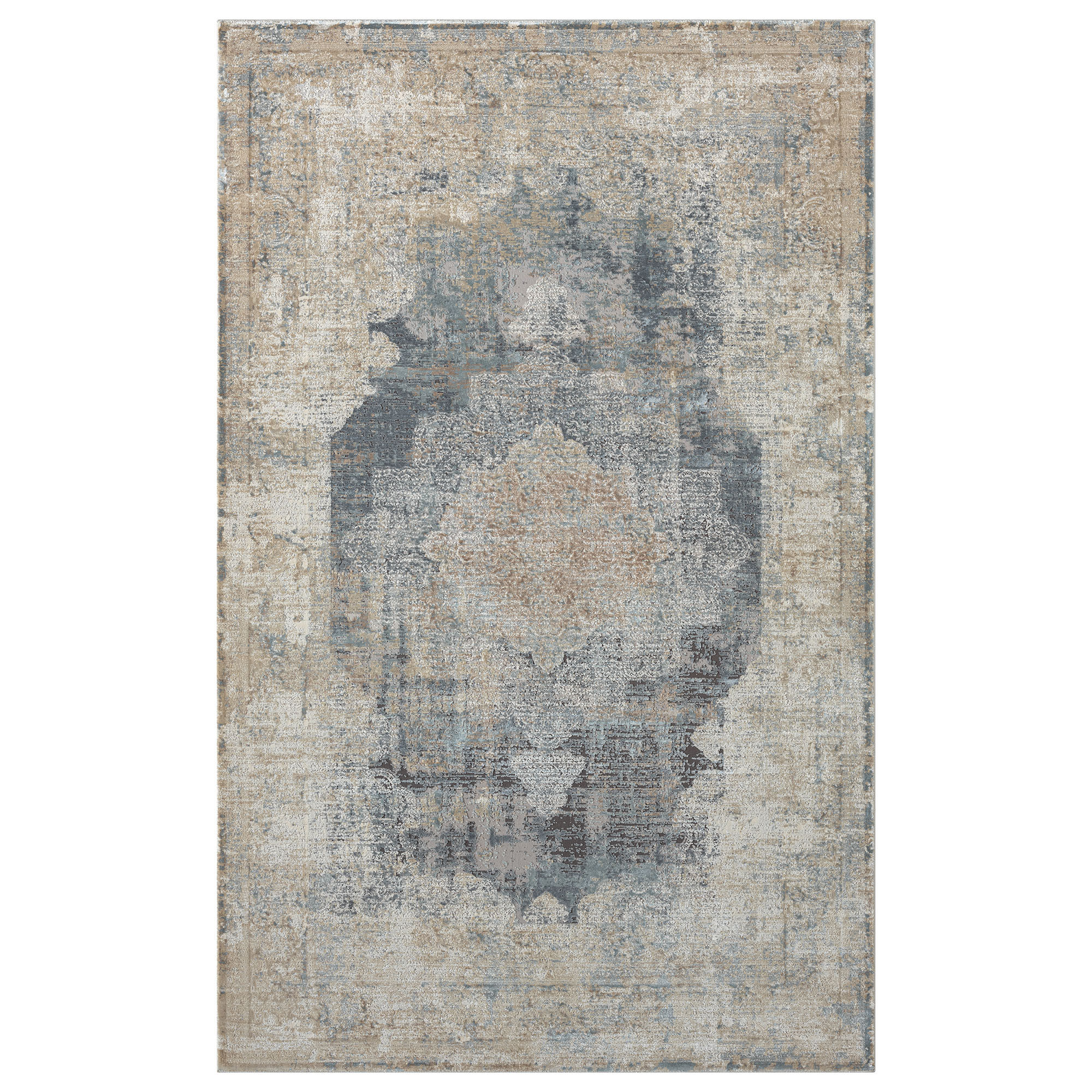 4" X 6" Beige and Gray Medallion Area Rug