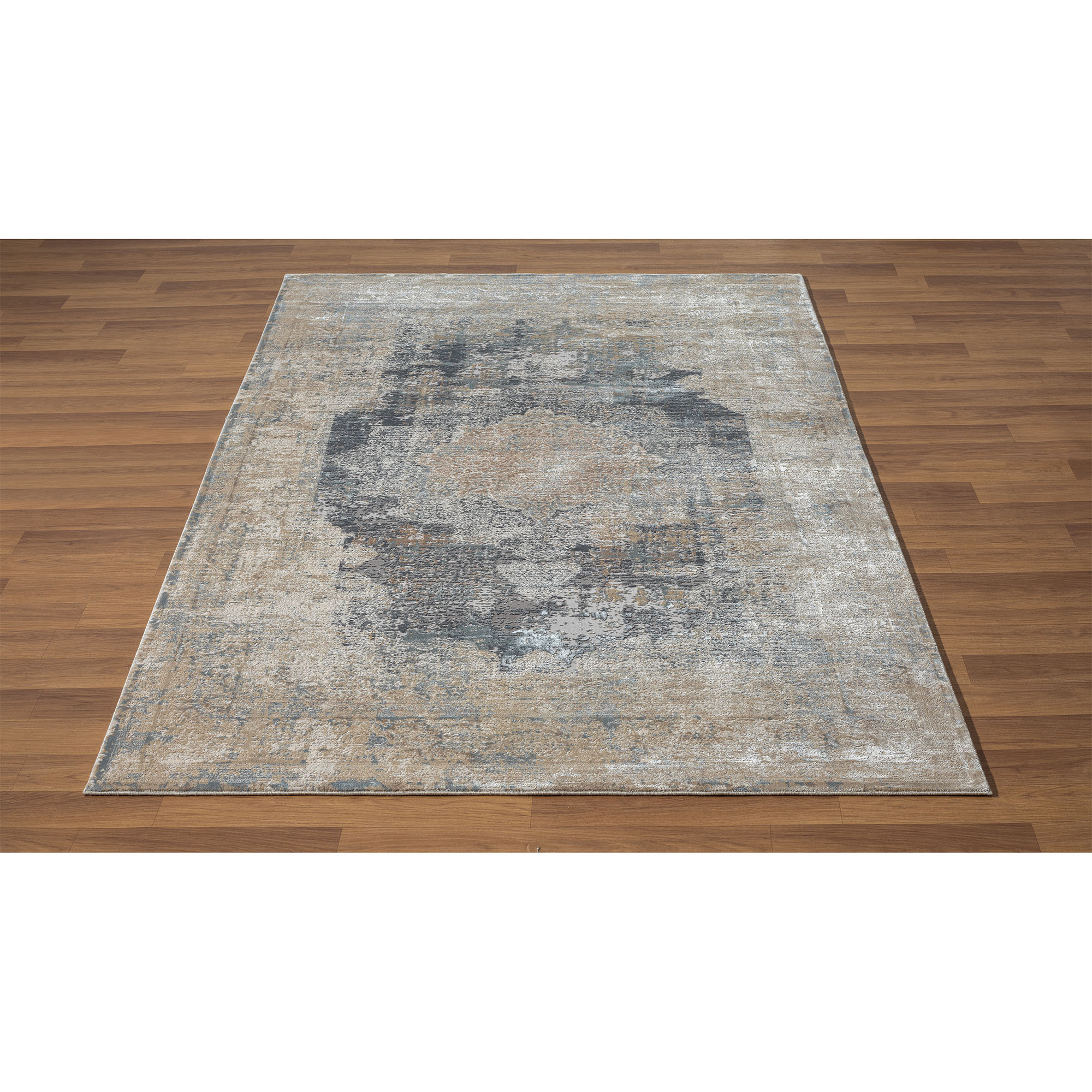 4" X 6" Beige and Gray Medallion Area Rug