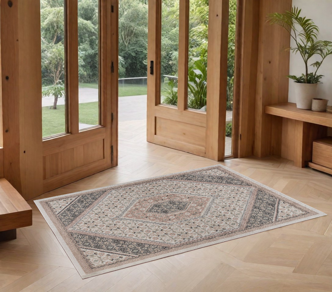 2' X 3' Pink and Ivory Medallion Area Rug-565159-1
