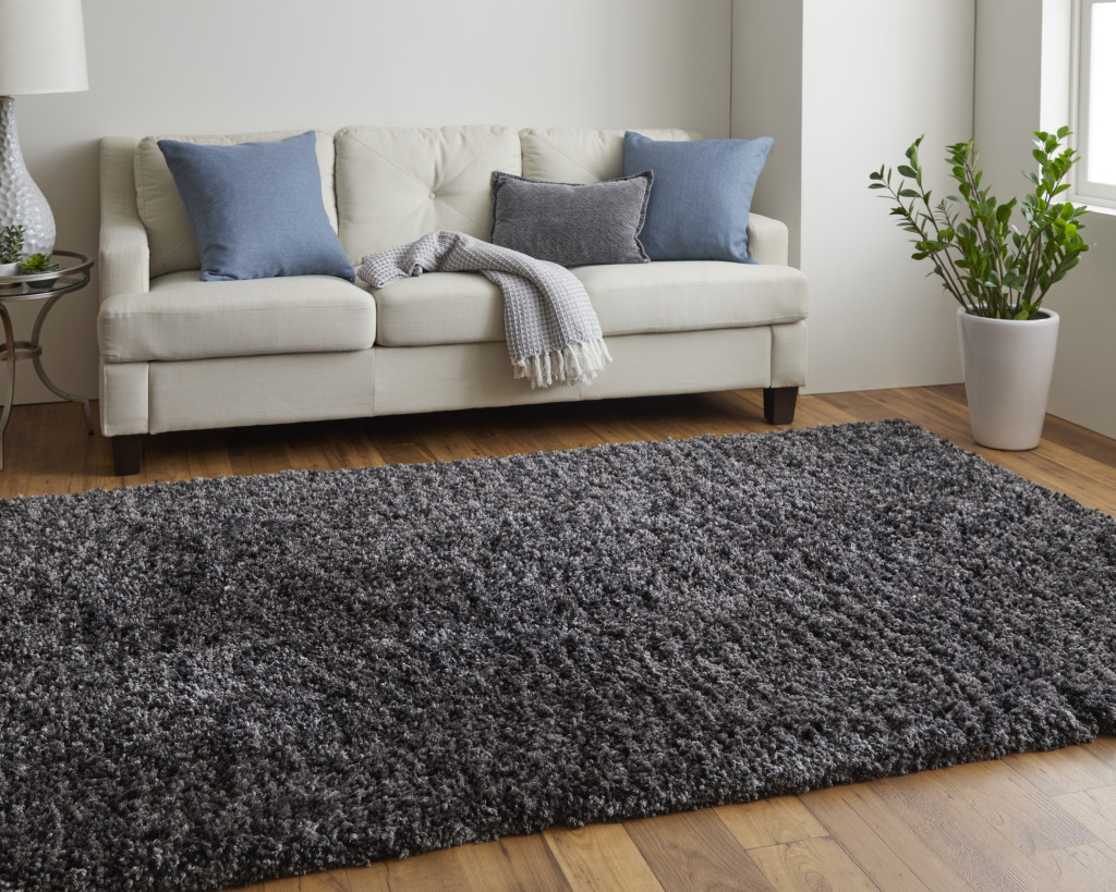 4" X 6" Black Shag Hand Tufted Area Rug