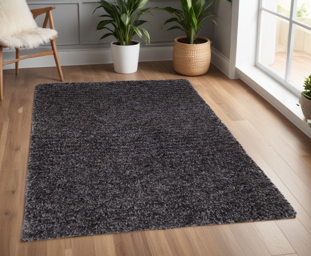 4" X 6" Black Shag Hand Tufted Area Rug