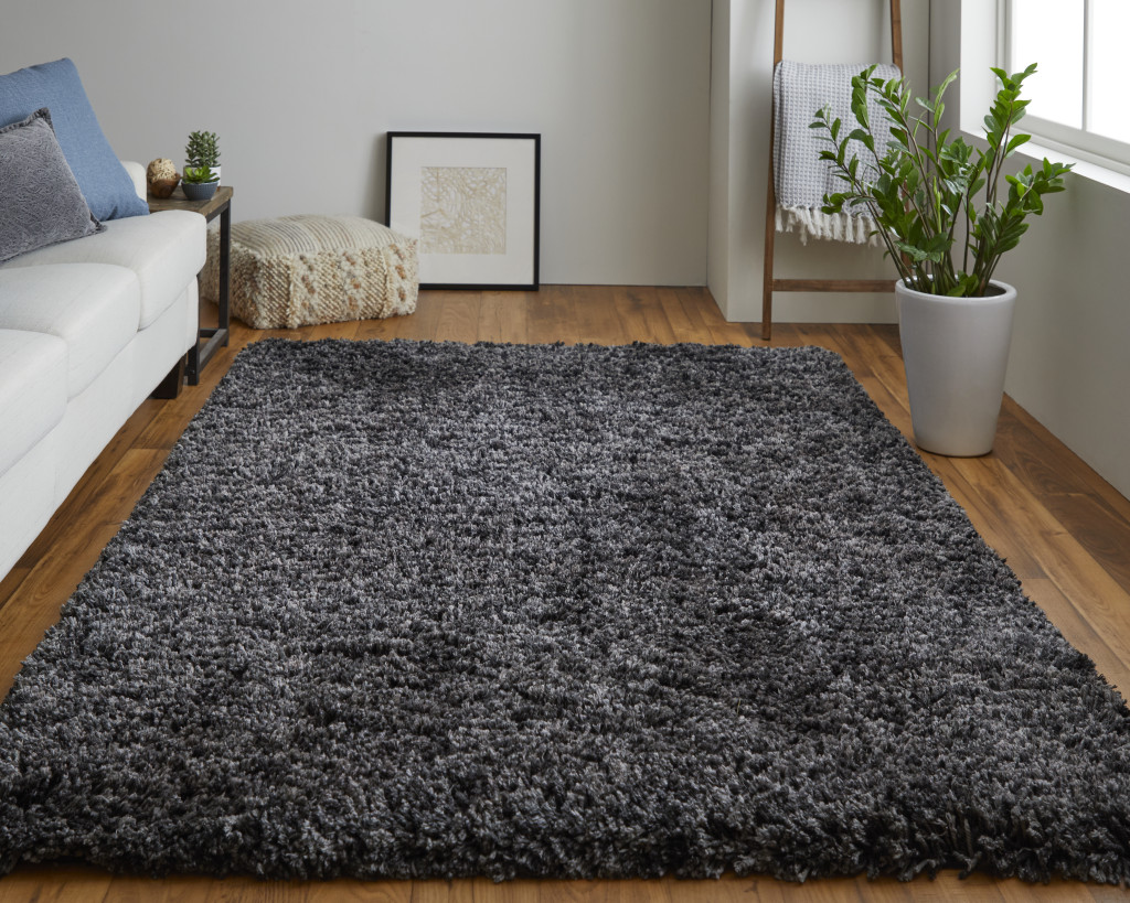 4" X 6" Black Shag Hand Tufted Area Rug