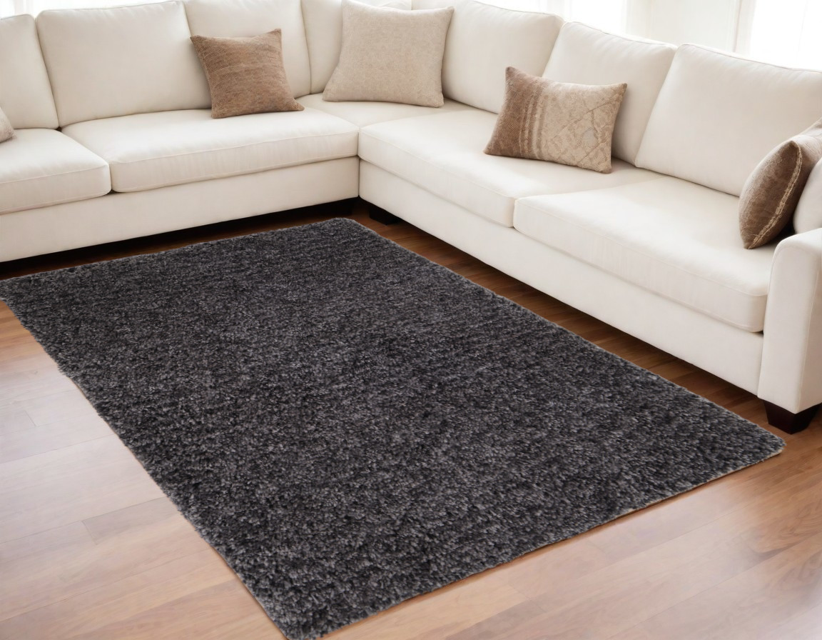 5" X 8" Black Shag Hand Tufted Area Rug