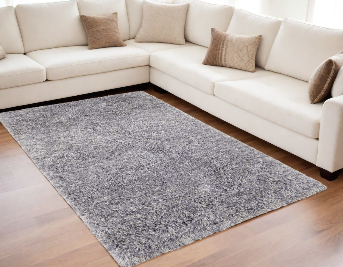 5" X 8" Gray Shag Hand Tufted Area Rug