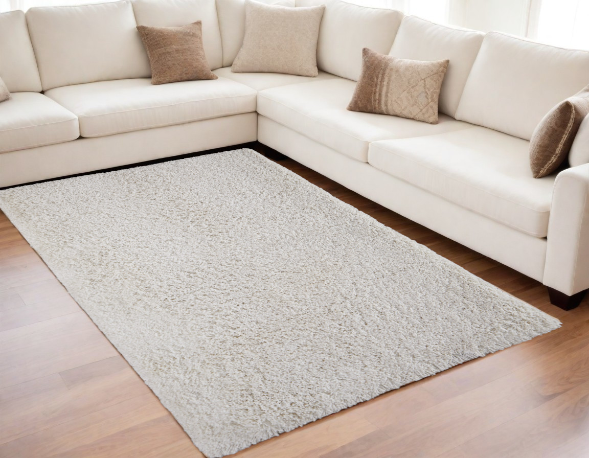 5" X 8" Ivory Shag Hand Tufted Area Rug