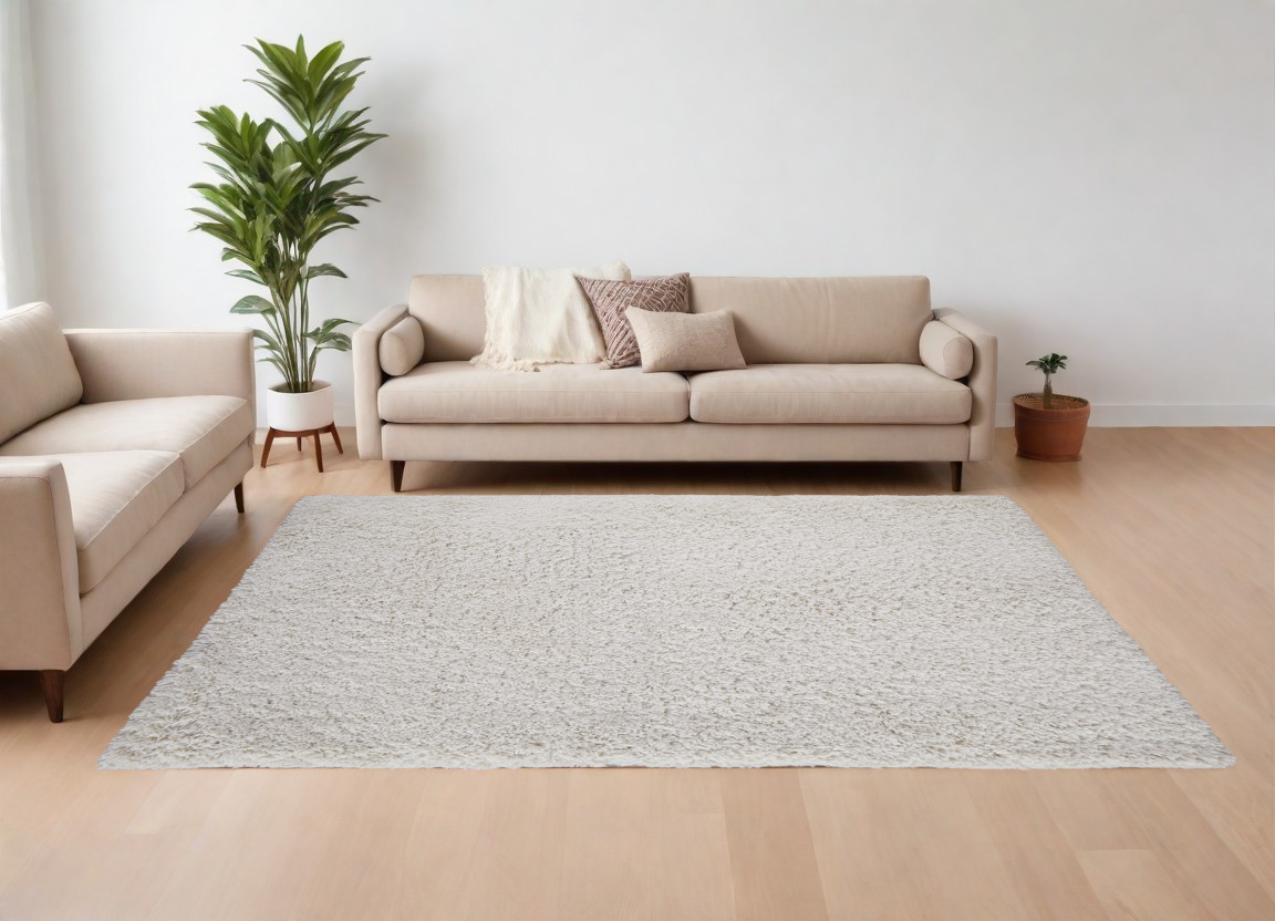8" X 10" Ivory Shag Hand Tufted Area Rug