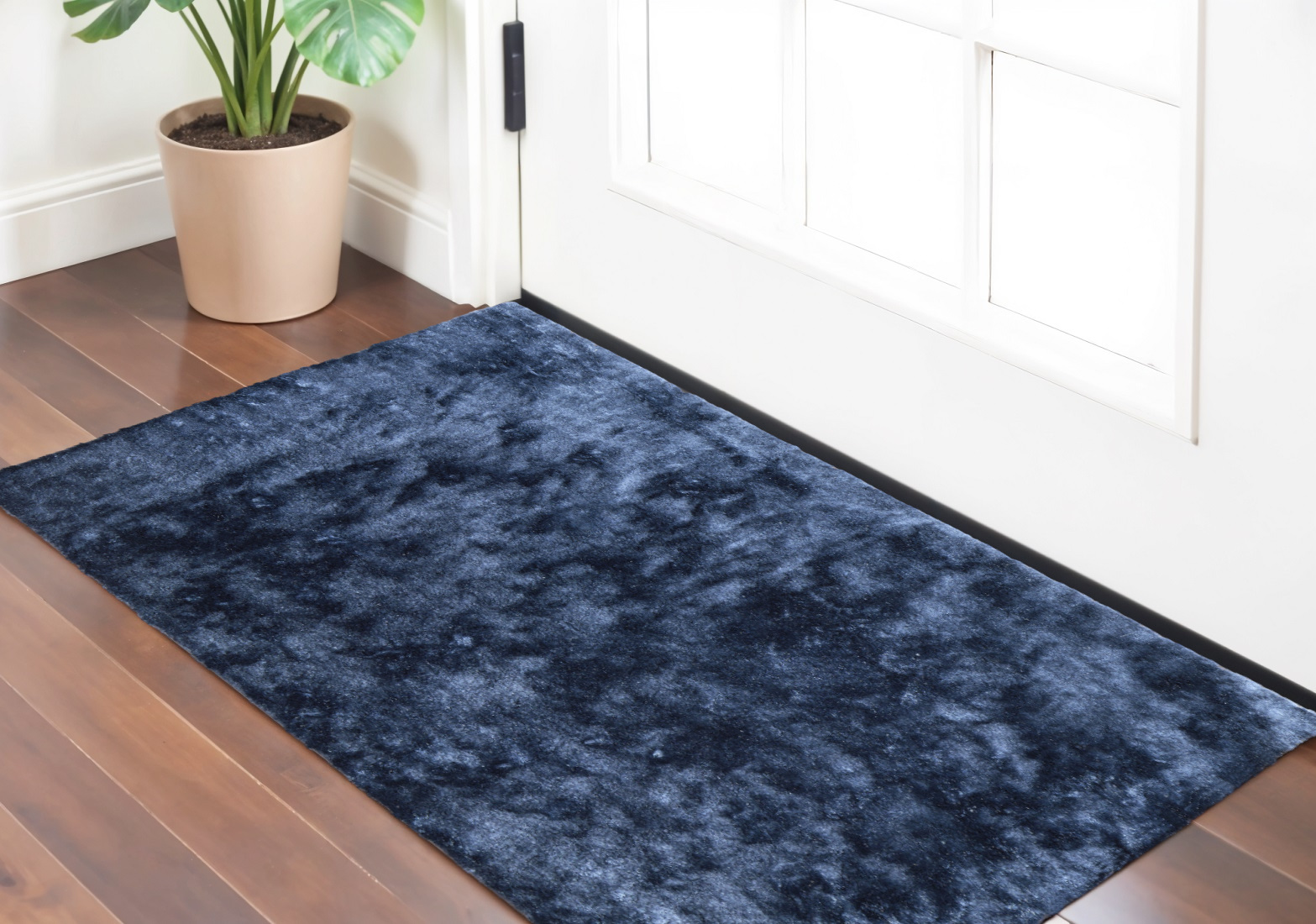 2" X 3" Blue Shag Hand Tufted Area Rug