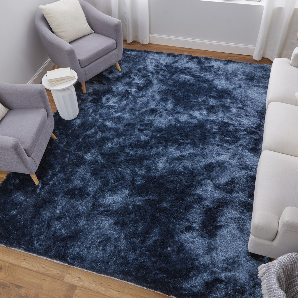 4" X 6" Blue Shag Hand Tufted Area Rug